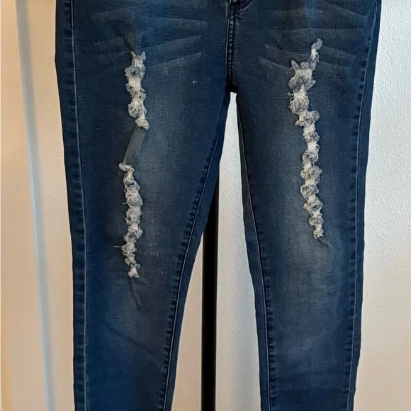 Roma Premium Size 13 Distressed Skinny Jeans Triple Button Stretch - Picture 2 of 6